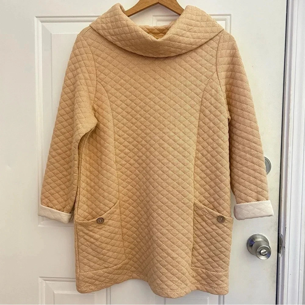 Soft Surroundings • Orange Quilted Sweater Cowl Neck Tunic Sz Medium - Picture 2 of 9
